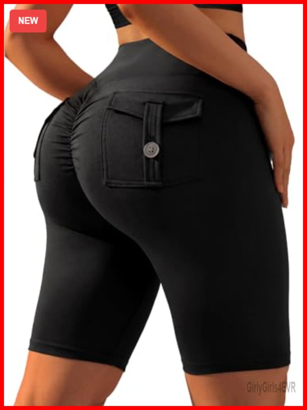 Women's High Waisted Scrunch Butt Biker Shorts Drawstring Pocket Knee Length